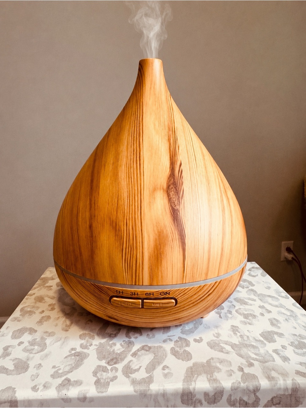 Wood Grain Ultrasonic Aroma Diffuser - Natural Faux Wood Finish - Picture 2 of 2